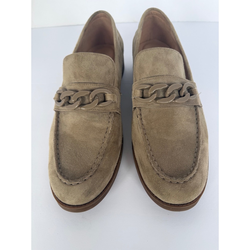 Cole Haan Lux Pinch Loafer Womens 10B Taupe Suede Chain Link Shoes Excellent